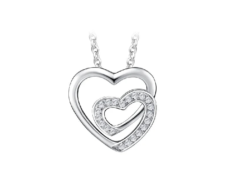 silver rope chain men Double Heart Diamond Pendant