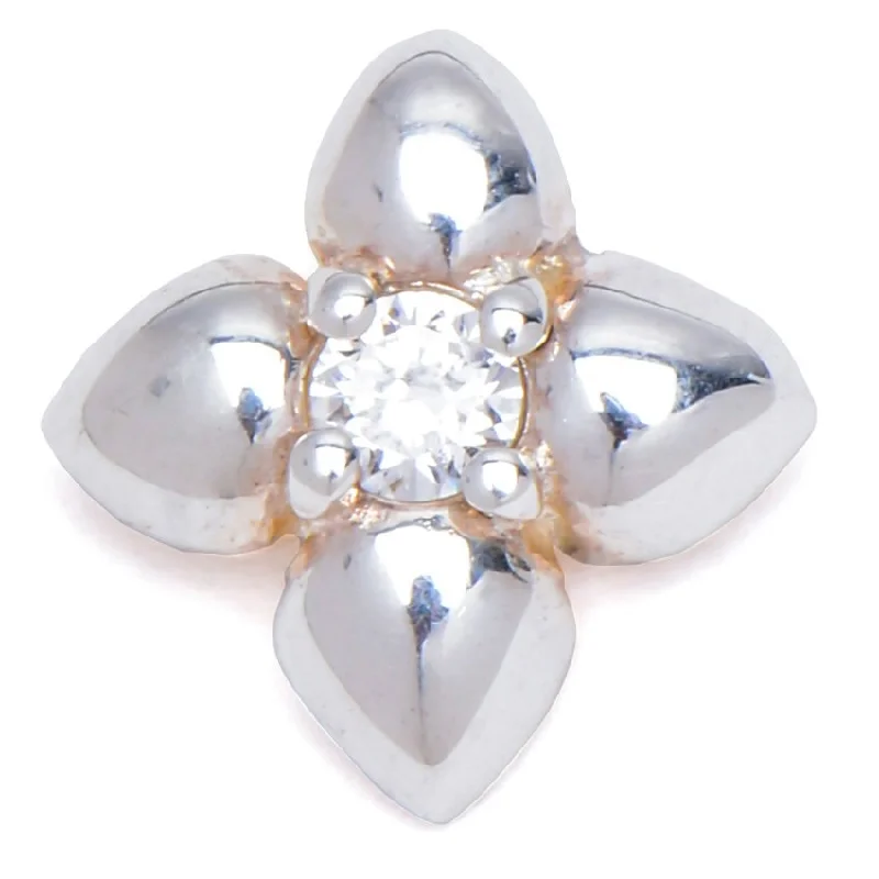 sleek black titanium ring Flower with Four Petals and Zirconia Pendant