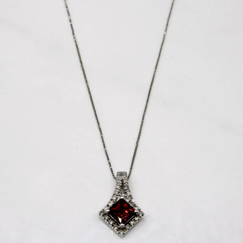 Garnet & Diamond Pendant & Necklace | 0.90ct, 0.11ctw | 19" |