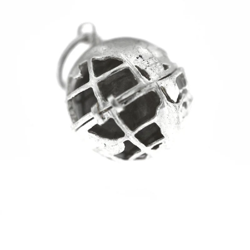 classic silver pearl earrings Globe Design with Crystal Ball Inside