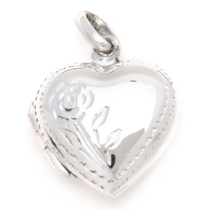 men’s silver ring with onyx Heart Locket with Flower Engraved Pendant