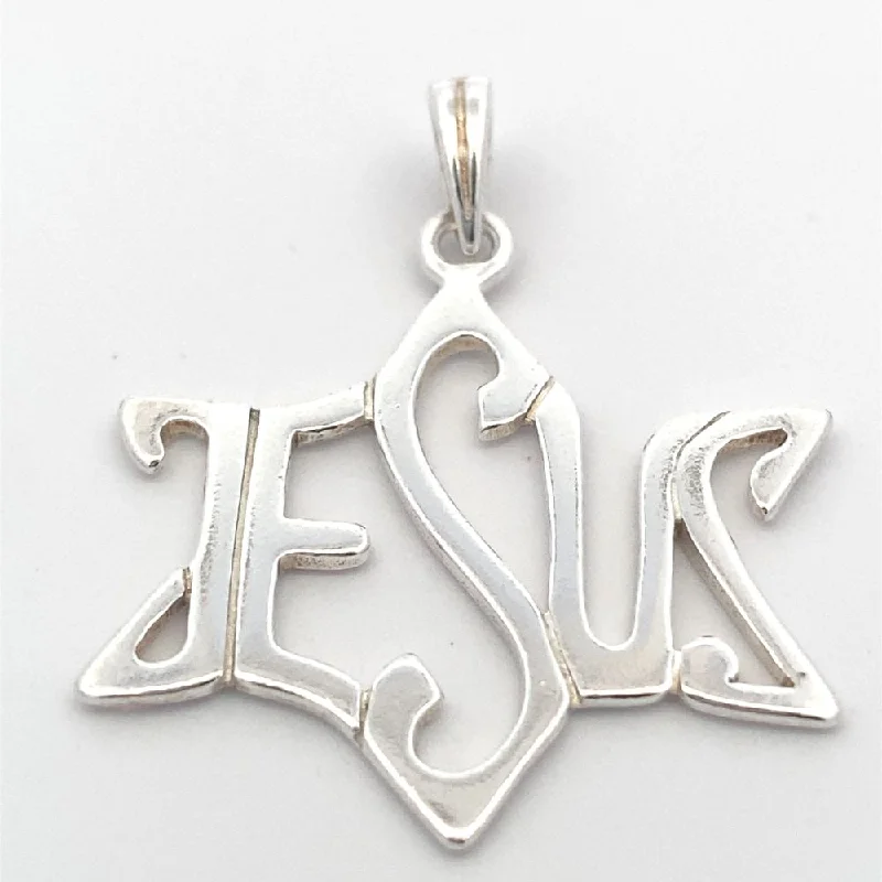 real diamond eternity band "Jesus" 925 Sterling Silver Pendant