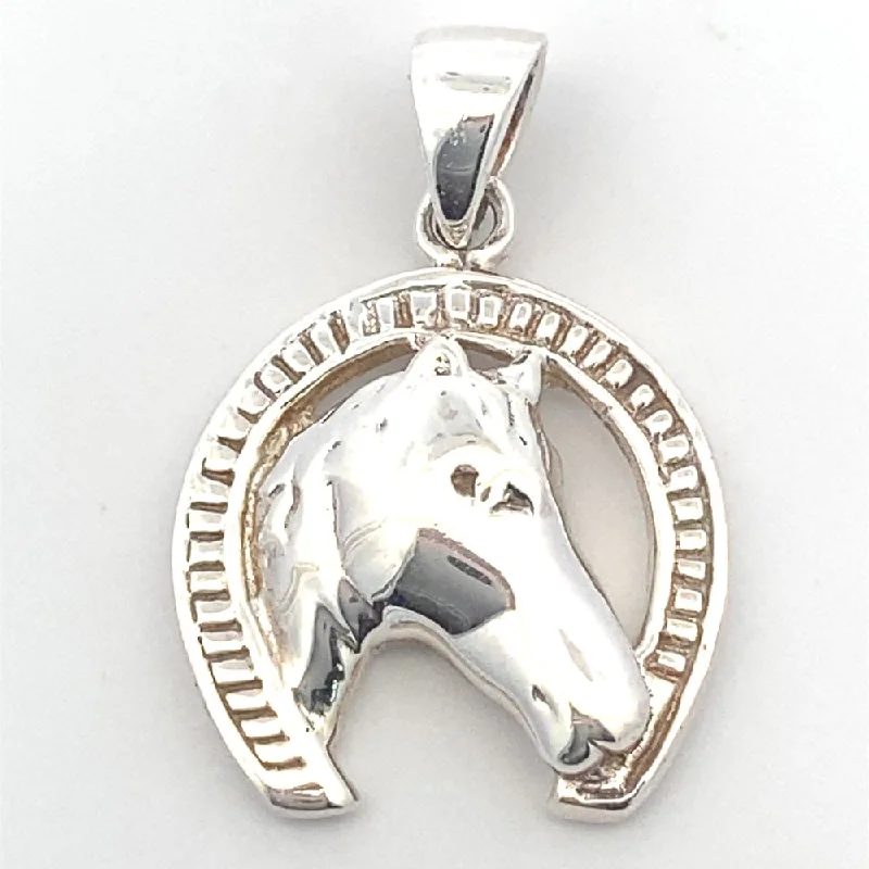 personalized pet photo necklace Jet Horseshoe 925 Sterling Silver Pendant