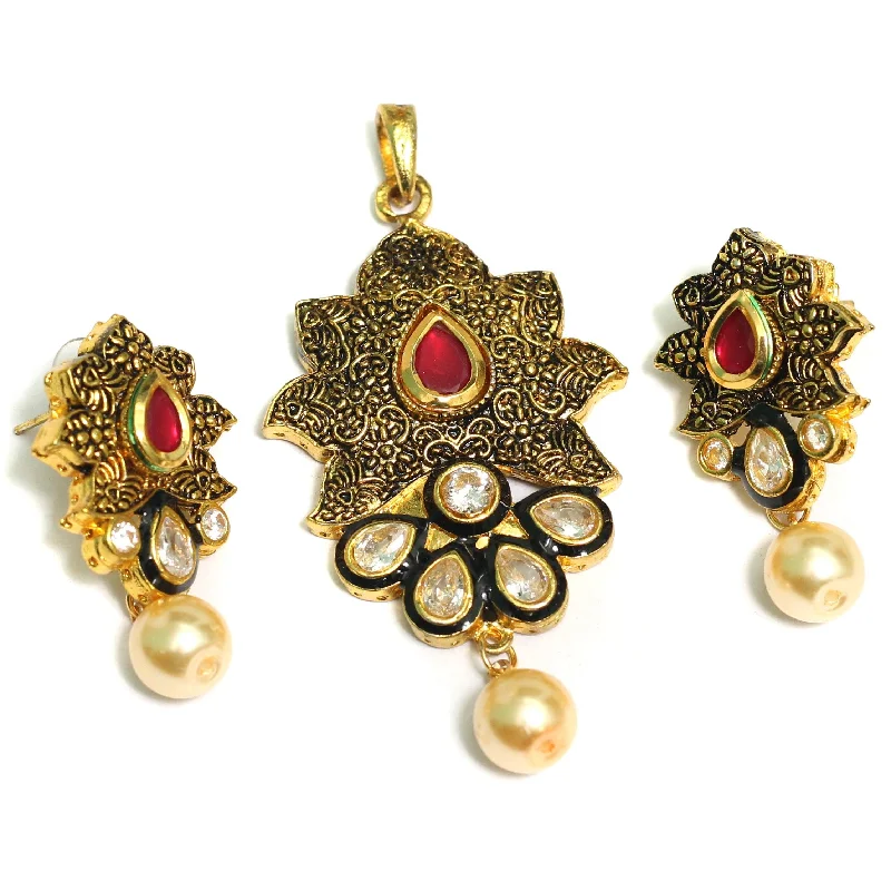 birthstone necklace for mom Kundan Pendant With Earring Set