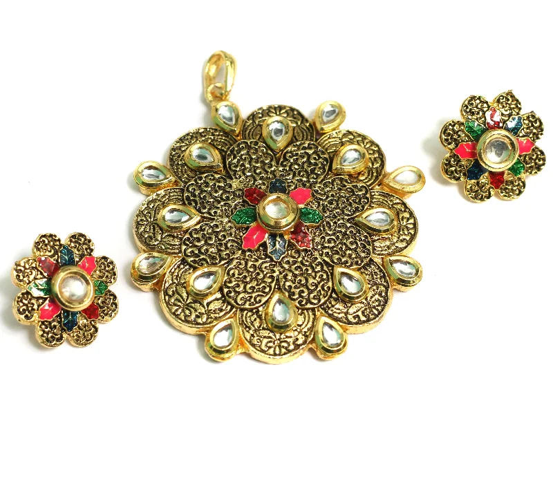 crystal drop earrings elegant Kundan Pendant With Earring Set