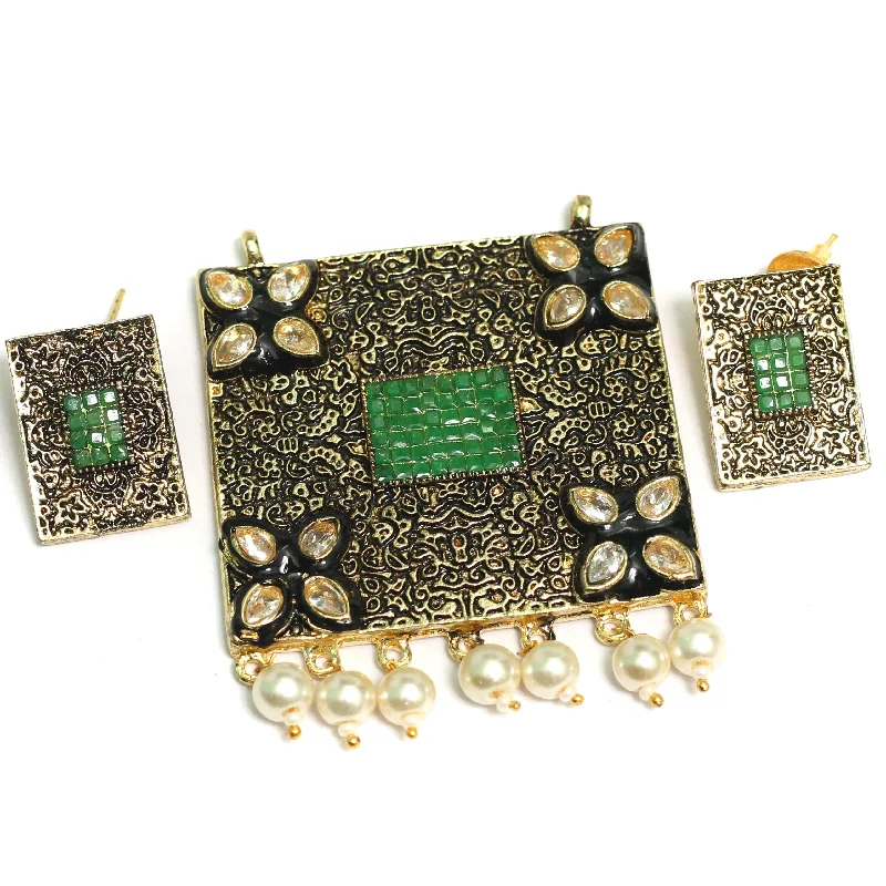 men’s black titanium ring Kundan Pendant With Earring Set