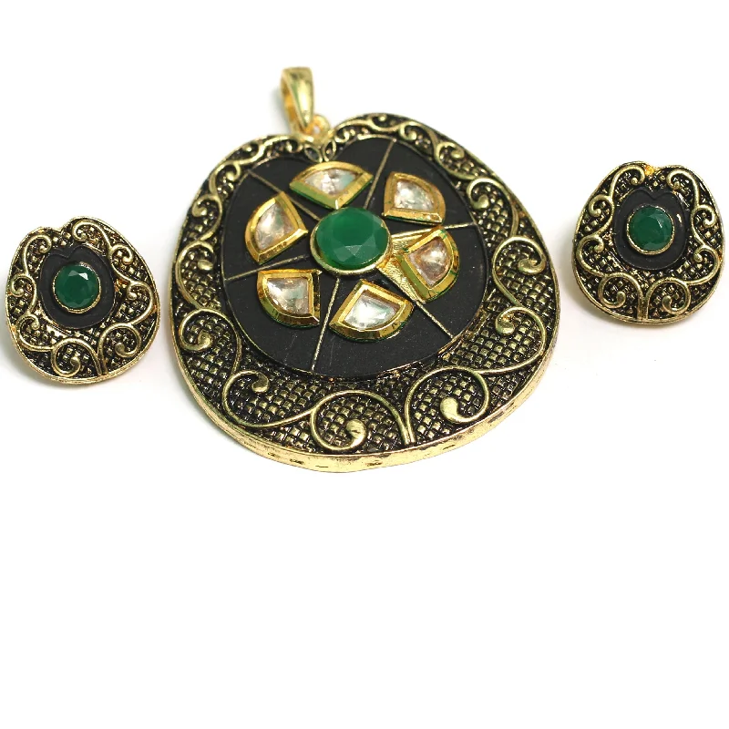 rose gold anklet chain Kundan Pendant With Earring Set