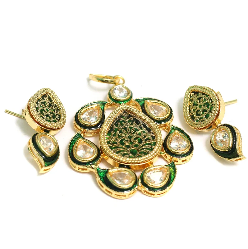 titanium wedding band men’s black Kundan Thewa Pendant With Earring Set