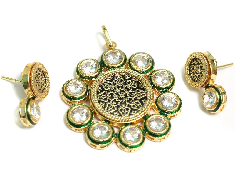 moonstone engagement ring boho Kundan Thewa Pendant With Earring Set