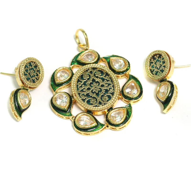 adjustable toe ring silver Kundan Thewa Pendant With Earring Set