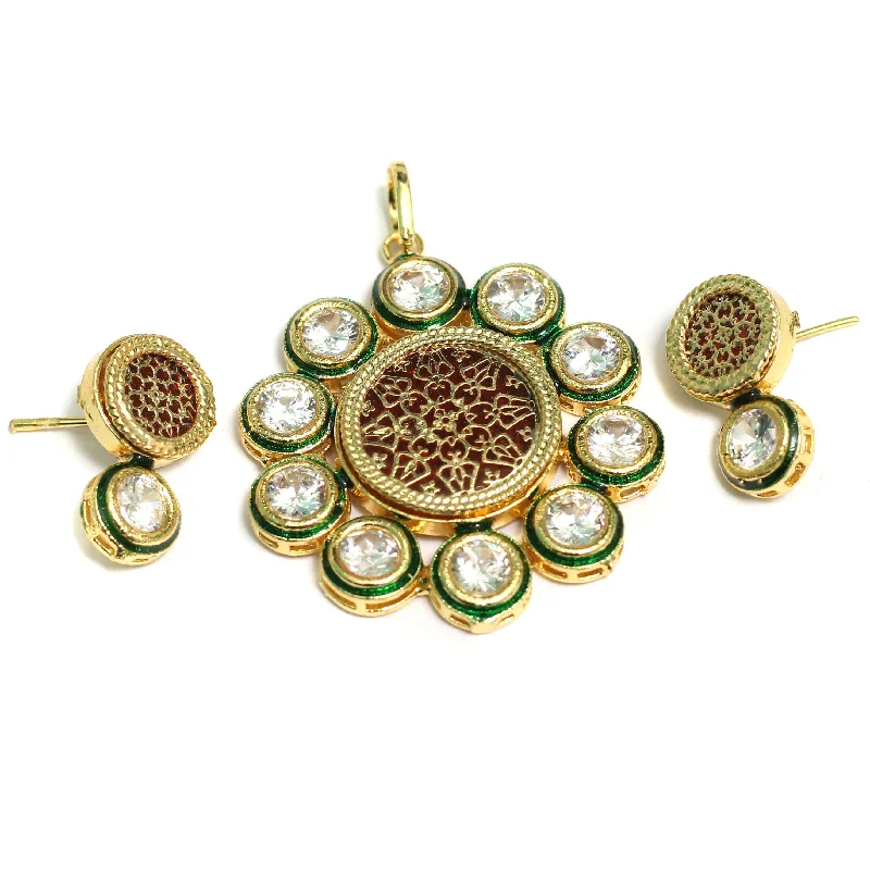 men’s braided leather bracelet Kundan Thewa Pendant With Earring Set