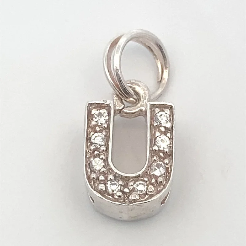silver-plated bar necklace Letter U Pave 925 Sterling Silver Personalized Initial Letter Charm silver-plated bar necklace Letter U Pave 925 Sterling Silver Personalized Initial Letter Charm