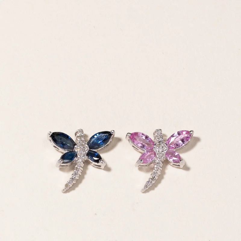 10K White Gold Sapphire Dragonfly Pendants | 0.95ctw, 0.13ctw, 0.95ctw