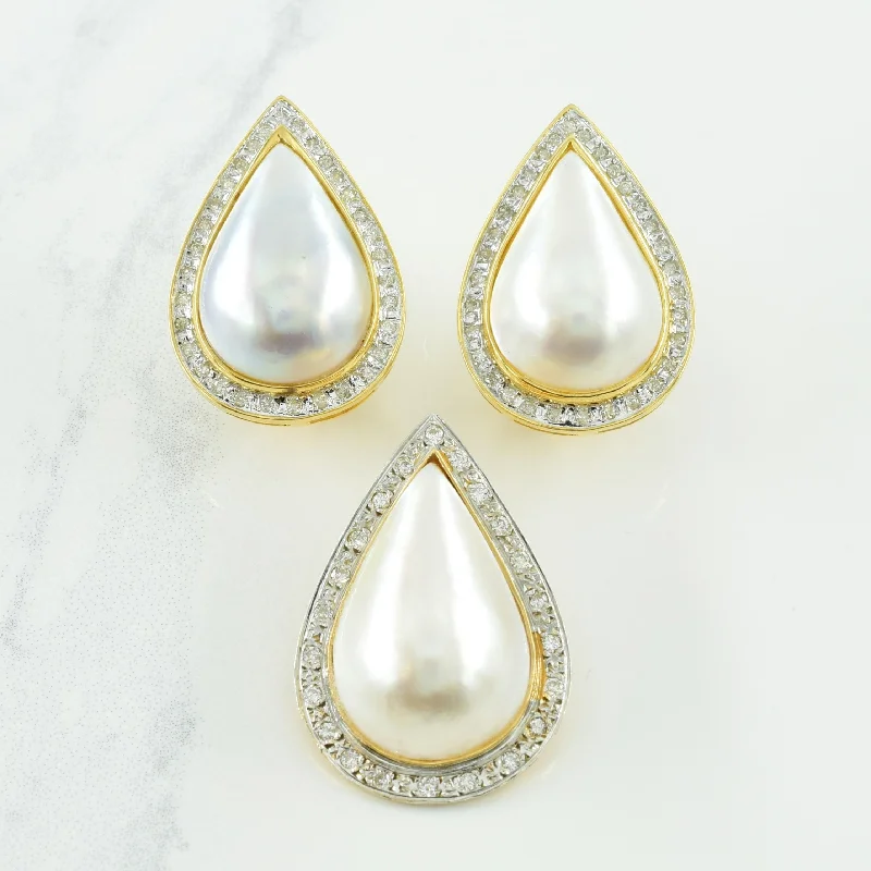 Mabe Pearl & Diamond Pendant & Earring Set | 16.00ctw, 0.75ctw |