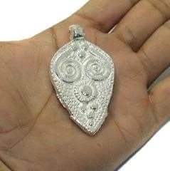 handmade ceramic bead bracelet Metal Pendant Silver 64x38mm