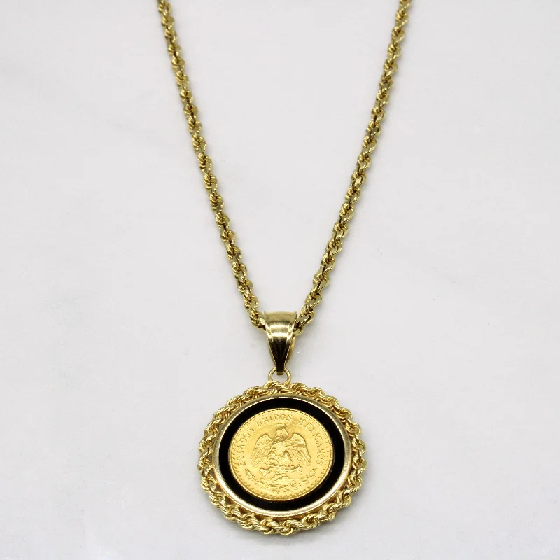 Mexican Gold Coin & Black Onyx Pendant & Necklace | 3.00ct | 18" |