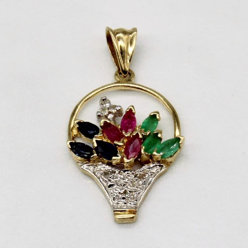 Multi Gem Flower Basket 14k Charm | 0.53ctw |