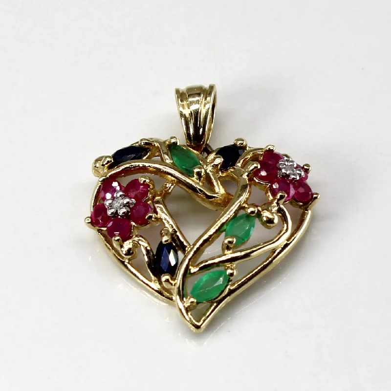 celestial moon and star necklace Multi Gemstone Heart Pendant | 0.61ctw |