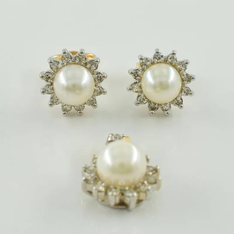 Pearl & Diamond Halo Pendant & Earring Set | 5.00ctw, 0.38ctw |