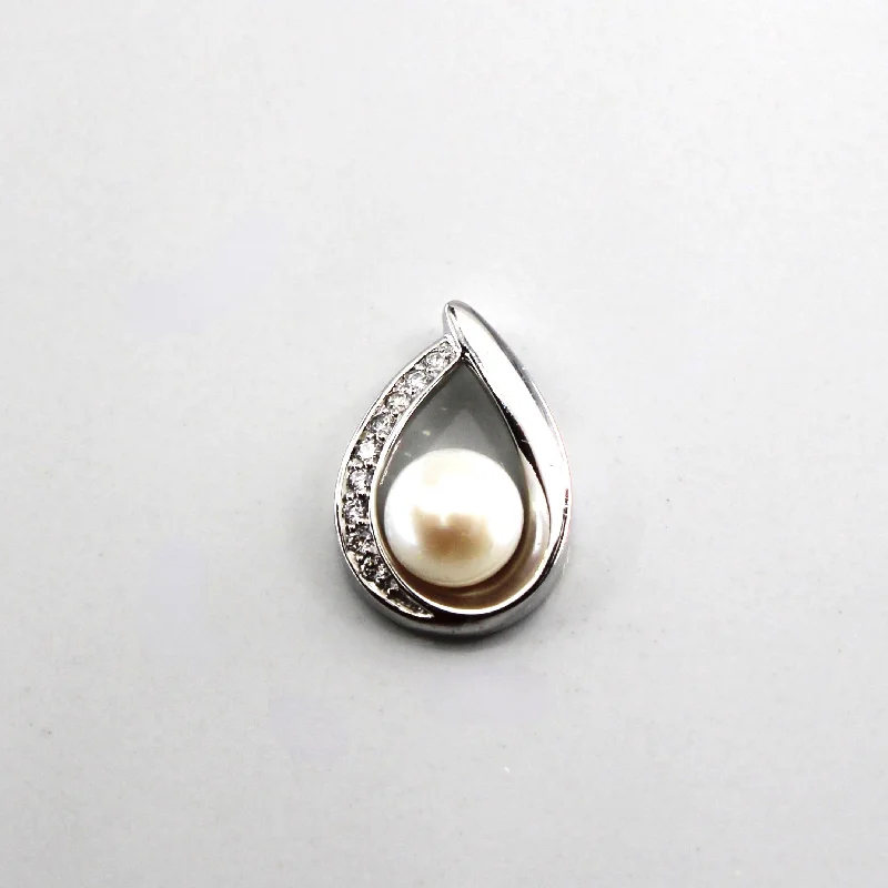 Pearl & Diamond Tear Dop Pendant | 0.06ctw |