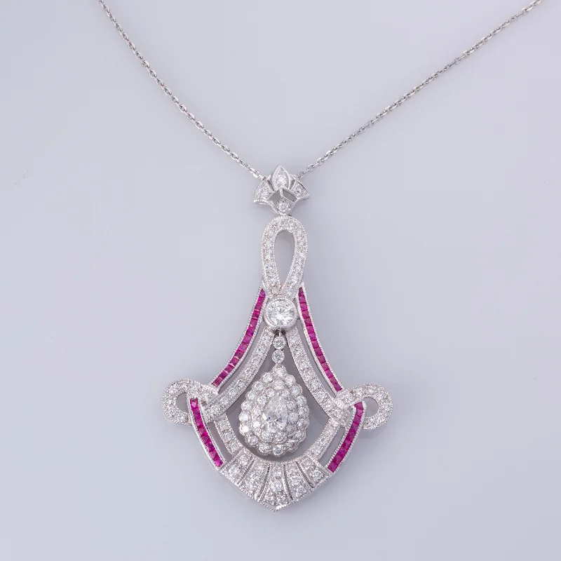 Platinum Ruby and Diamond Necklace | 1.00ctw, 3.55ctw | 16"|