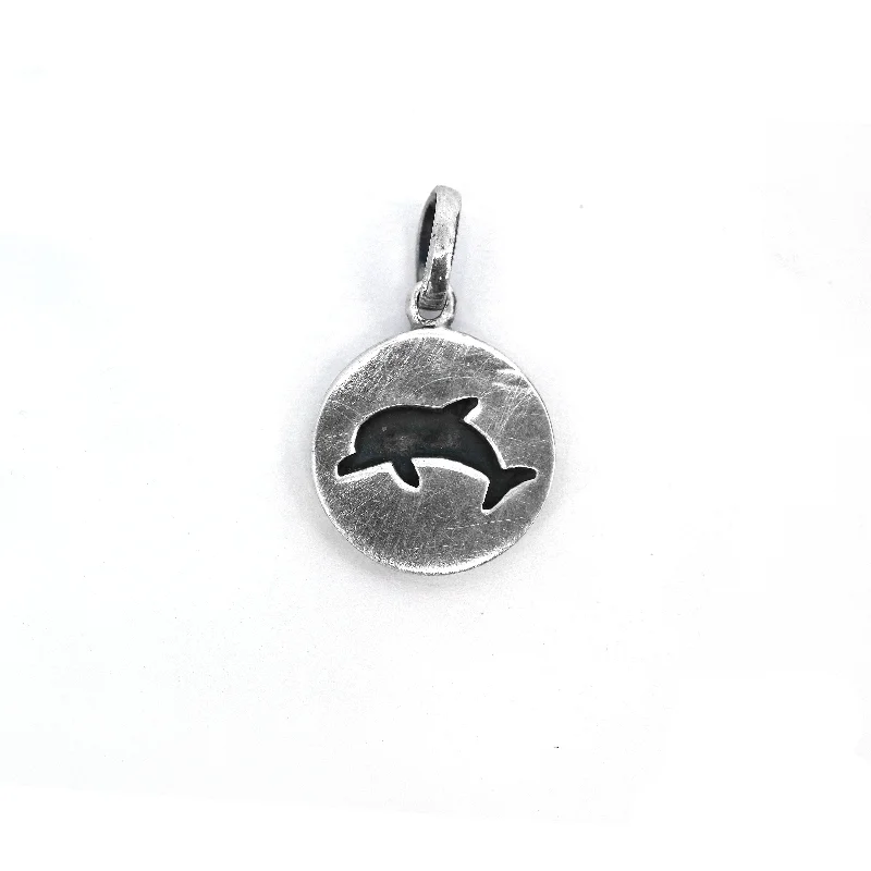aquamarine birthstone necklace March Round Oxidize Cut-out Dolphin Tag Pendant