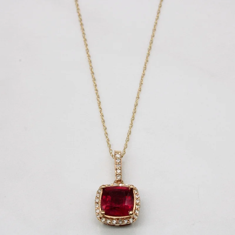 'Effy' Ruby & Diamond Halo Pendant & Necklace | 2.09ct, 0.12ctw | 19" |