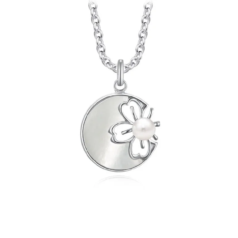 personalized engraved signet ring Sakura Freshwater Pearl with Mother-of-Pearl Pendant