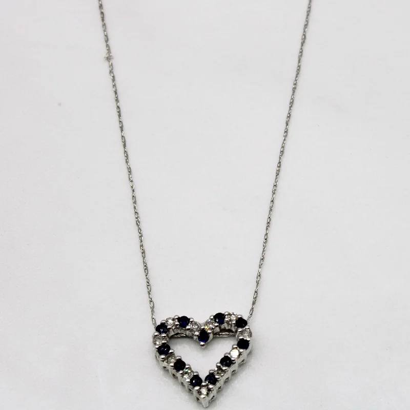 Sapphire & Diamond Heart Pendant & Necklace | 0.16ctw, 0.11ctw | 19" |