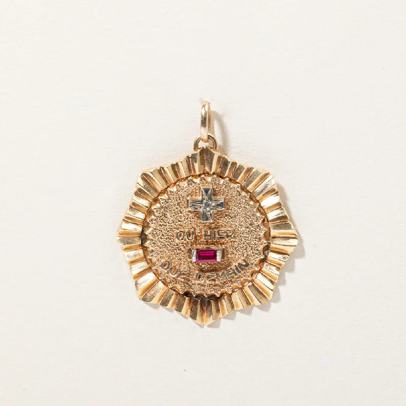black opal engagement ring French Medal of Love Synthetic Ruby & Natural Diamond Pendant | 0.12ct, 0.01ct |
