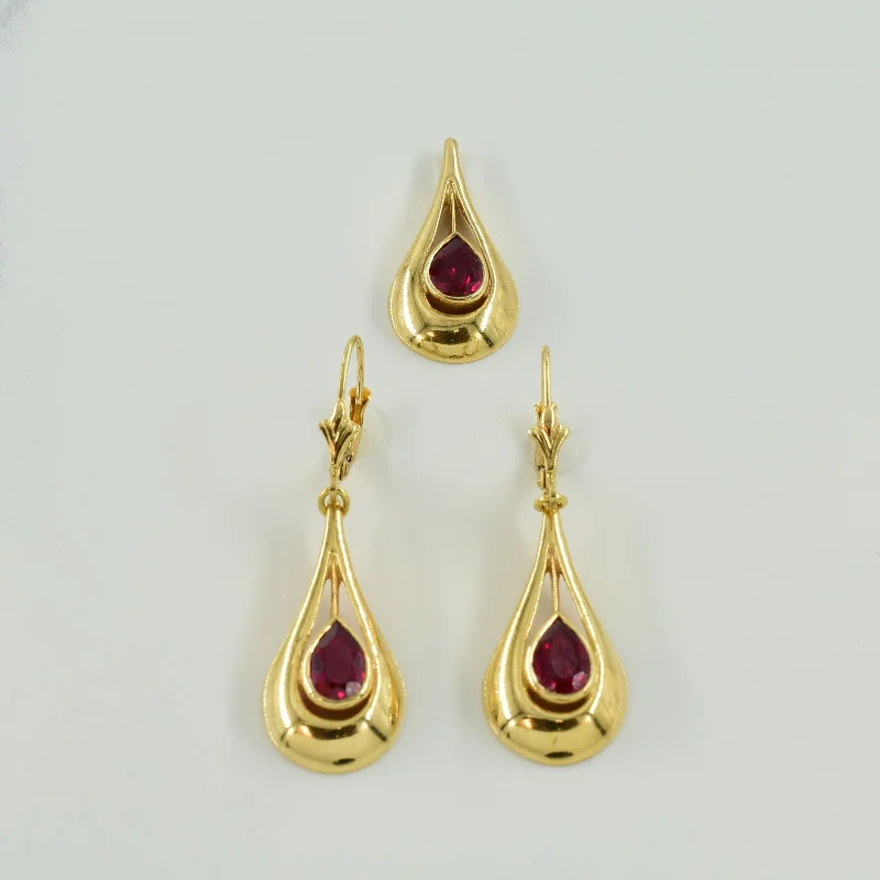 Synthetic Ruby Pendant & Earring Set | 3.00ctw |