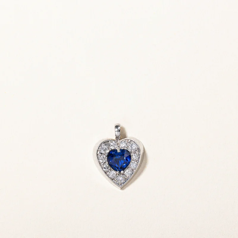 personalized gemstone pendant necklace Synthetic Sapphire & Natural Diamond Heart Pendant | 0.88ct, 0.22ctw |