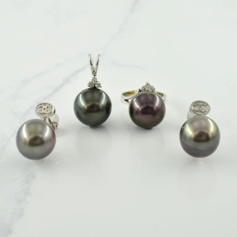 Tahitian Pearl & Diamond Jewelry Suite | 69.00ctw, 0.32ctw | SZ 3.75 |