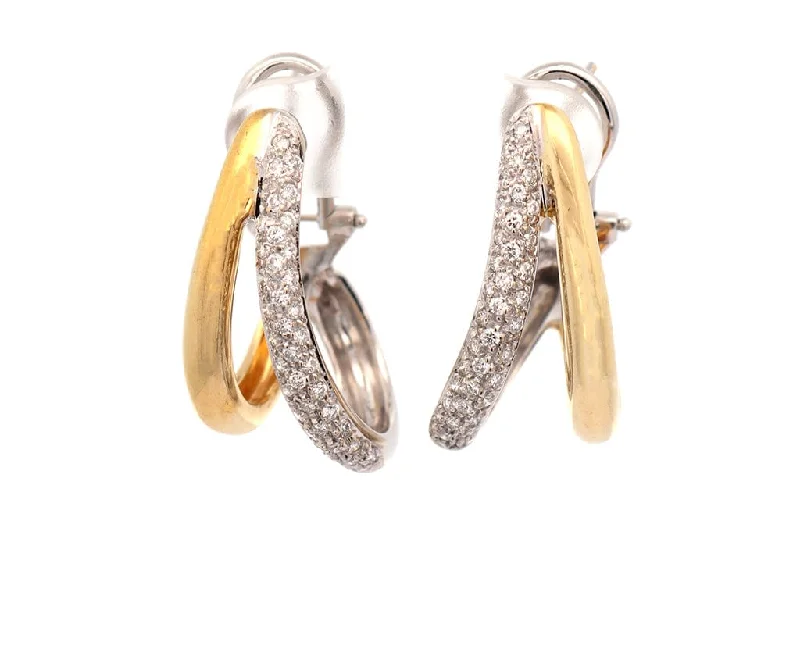 1.00ctw Pave Diamond Two Tone Loop Earrings in 18K