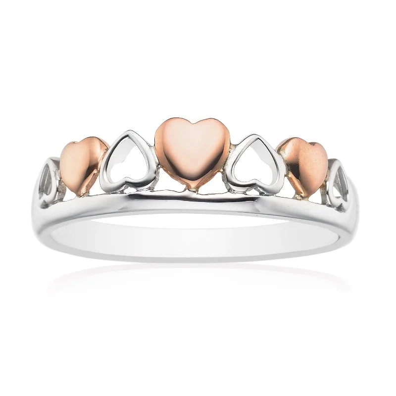 bohemian gemstone choker Sterling Silver & 9ct Rose Gold Hearts Ring