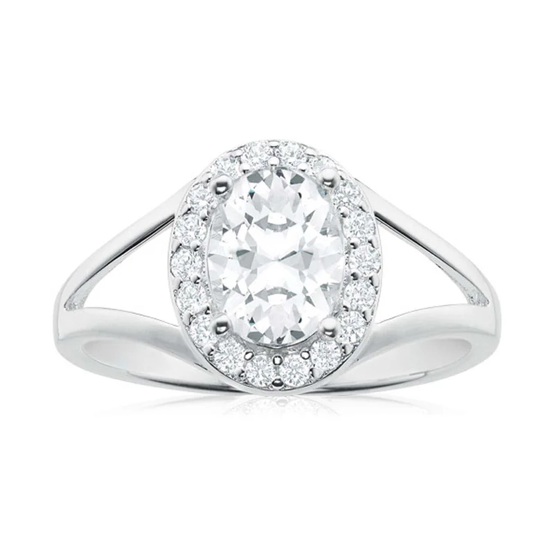 genuine ruby ring women Sterling Silver Cubic Zirconia Halo Ring