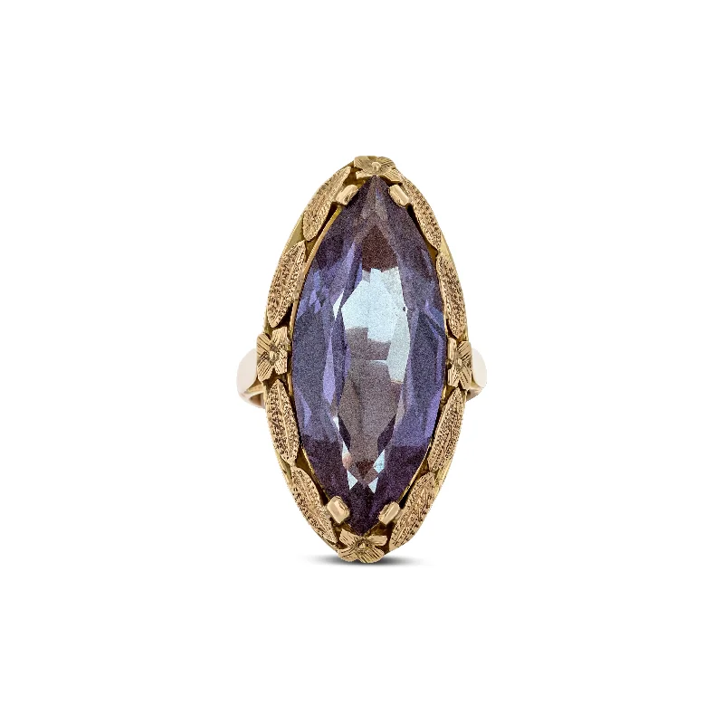 real diamond solitaire ring 14k Gold Marquise Color Change Synthetic Sapphire with Leaf Detail around the Bezel Ring real diamond solitaire ring 14k Gold Marquise Color Change Synthetic Sapphire with Leaf Detail around the Bezel Ring