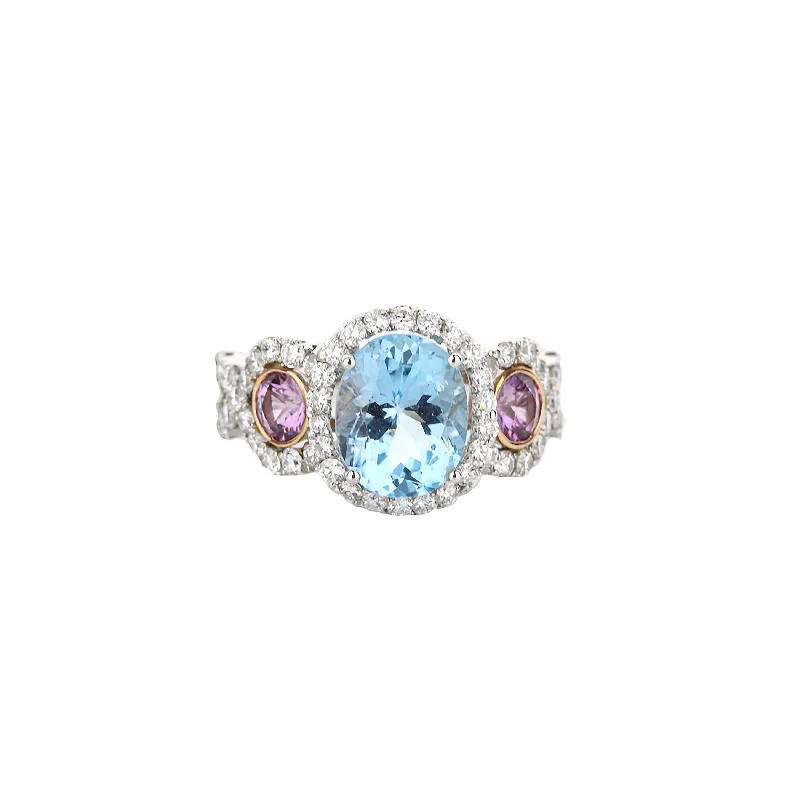 celestial star cluster earrings 14K Mixed Metal Three Stone Sapphire Diamond Ring