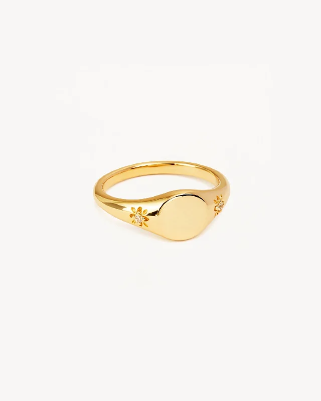 14k Solid Gold Lotus Diamond Signet Ring