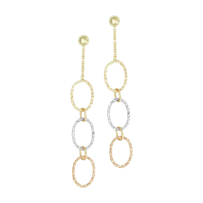 hammered silver wedding band 14K Tri Colored Oval Dangle Drop Station Earrings
