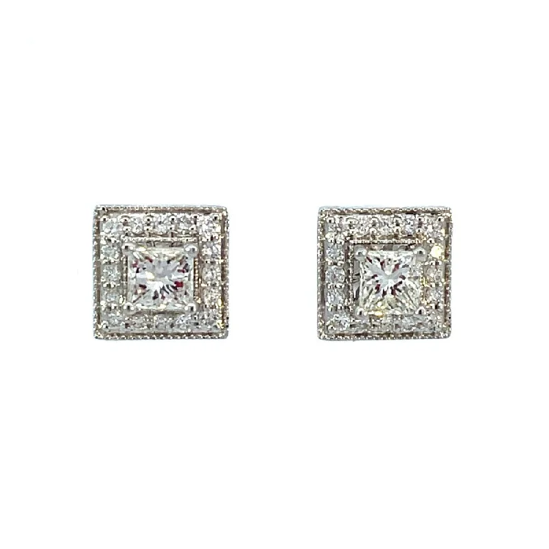 handmade leather pendant necklace 14K White Gold and Diamond Square Earring Jackets
