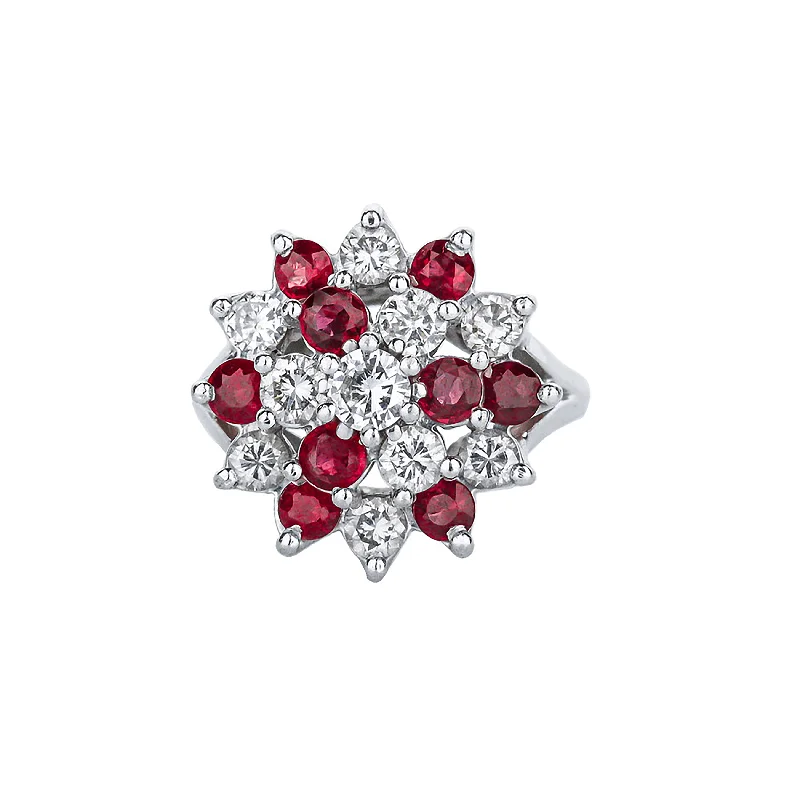 gold engagement ring vintage 14K White Gold Ruby Diamond Prong Set Cocktail Ring