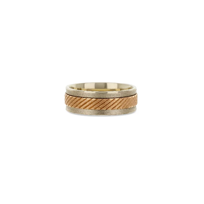 gold wedding band for men 14K White & Rose Gold Diagonal Lines Men's Band