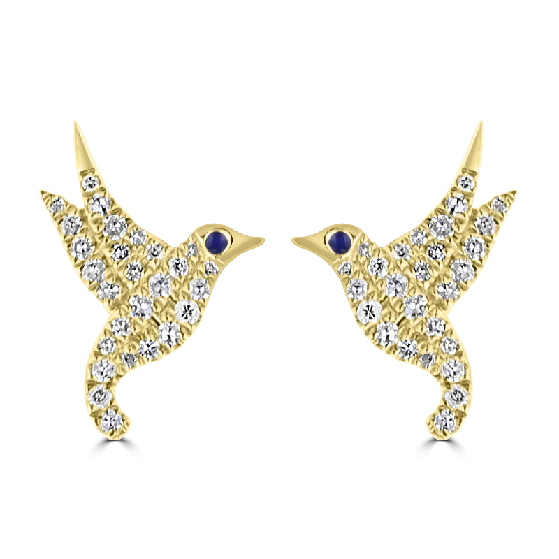 14KT YELLOW GOLD 0.20CTW DIAMOND HUMMINGBIRD STUD EARRINGS