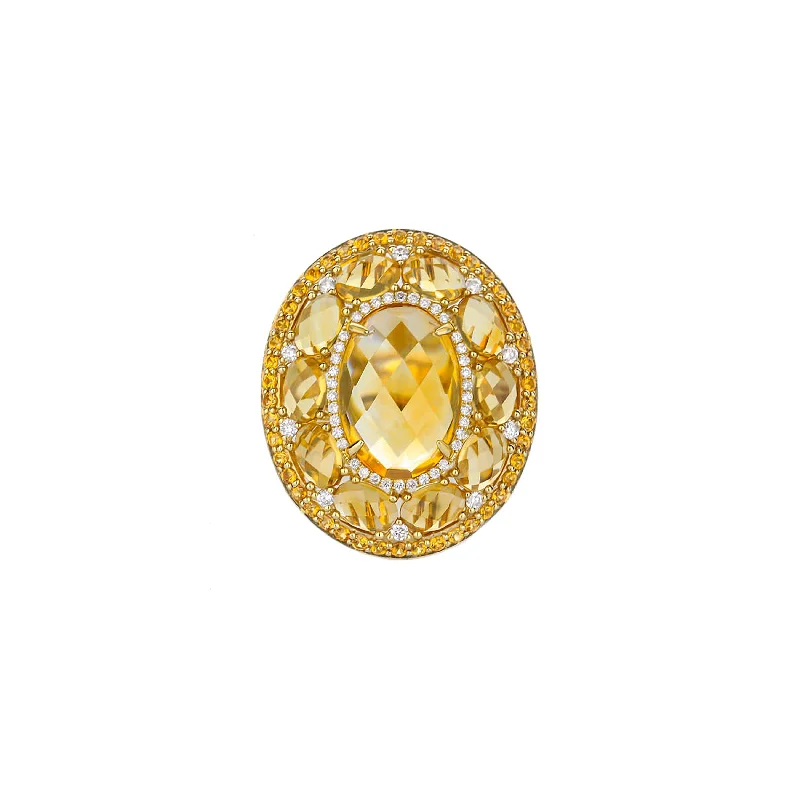 minimalist horseshoe necklace gold 14K Yellow Gold Oval Citrine And Diamond Ring