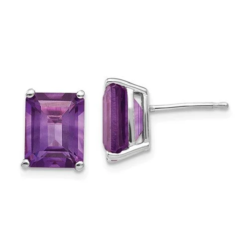 14KT GOLD 4.50 CTW EMERALD CUT AMETHYST EARRINGS