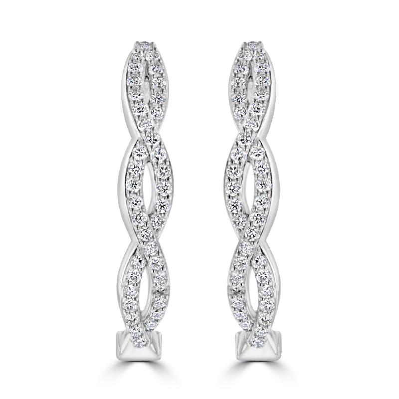 14KT WHITE GOLD 0.53 CTW DIAMOND TWIST OVAL HOOP EARRINGS