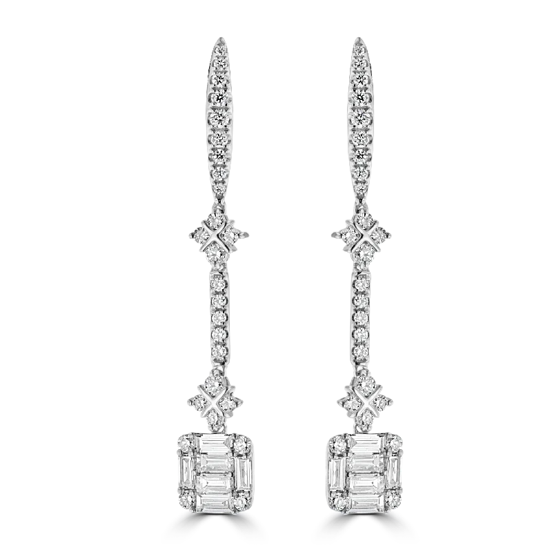 14KT WHITE GOLD 0.62 CTW & 0.56 CTW DIAMOND DROP EARRINGS