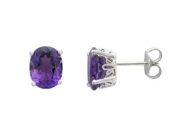 14KT WHITE GOLD 3.40 CTW OVAL AMETHYST EARRINGS