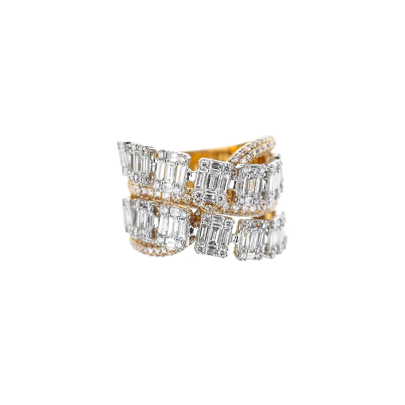 sapphire engagement ring halo 18K Rose Gold Baguette And Round Diamond Crossover Ring sapphire engagement ring halo 18K Rose Gold Baguette And Round Diamond Crossover Ring